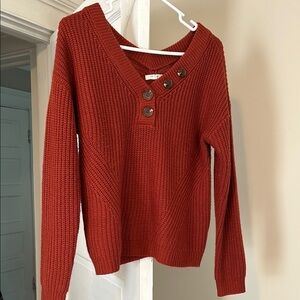 Women's Red Sweater with Button Detail